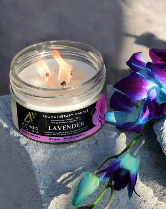 Aesthetic Living 3 wick Soywax Lavender Candle I 30 hr Burn, 180 gms - Suspire
