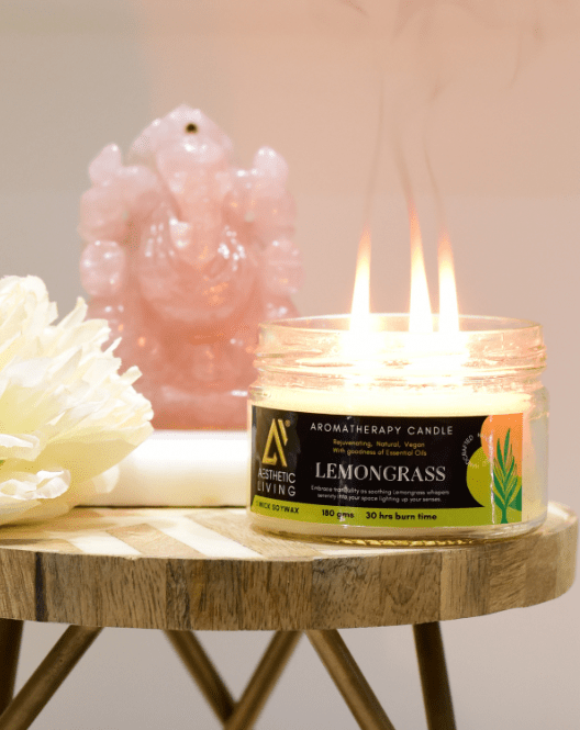 Aesthetic Living 3 wick Soywax Lemongrass Candle I 30 hr Burn 180 gms - Suspire