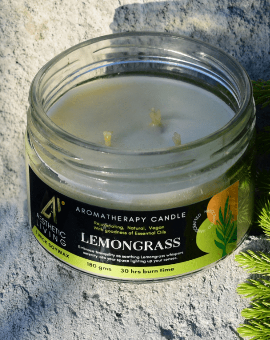 Aesthetic Living 3 wick Soywax Lemongrass Candle I 30 hr Burn 180 gms - Suspire