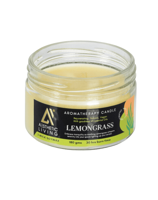 Aesthetic Living 3 wick Soywax Lemongrass Candle I 30 hr Burn 180 gms - Suspire