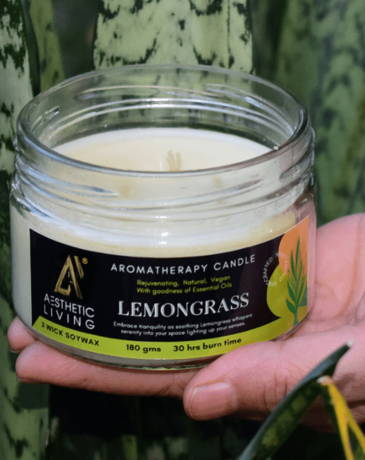 Aesthetic Living 3 wick Soywax Lemongrass Candle I 30 hr Burn 180 gms - Suspire