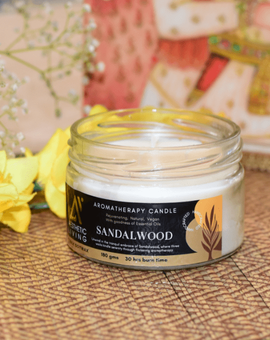 Aesthetic Living 3 Wick Soywax Sandalwood Candle I 30 hr Burn, 180 gms - Suspire