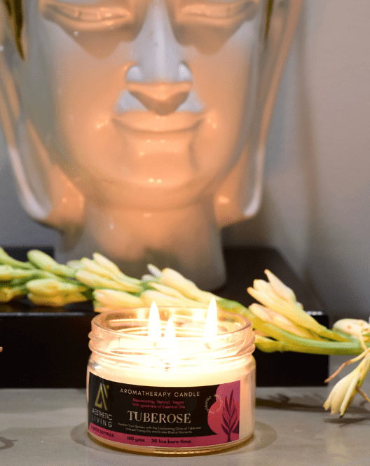 Aesthetic Living 3 wick Soywax Tuberose Candle I 30 hr burn, 180 gms - Suspire