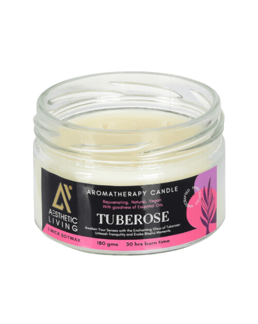 Aesthetic Living 3 wick Soywax Tuberose Candle I 30 hr burn, 180 gms - Suspire