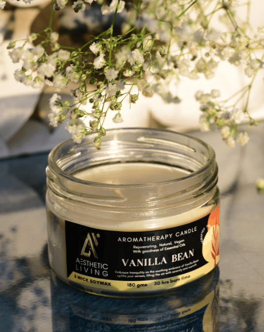 Aesthetic Living 3 Wick Soywax Vanilla Bean Candle I 30 hr Burn, 180 gms - Suspire