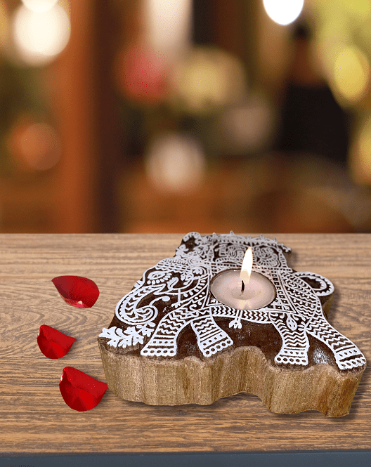 Aesthetic Living Airavat - Wooden T- Light Holder with pack of 6 soywax t- light candles - Suspire