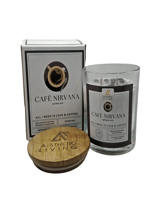 Aesthetic Living Cafe Nirvana - Botanic Candle with Coffee Natural Oil and Wooden Wick I 70+ hr Burn - Suspire