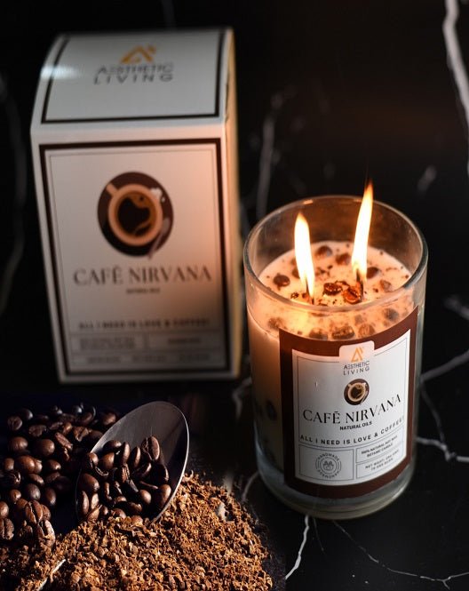 Aesthetic Living Cafe Nirvana - Botanic Candle with Coffee Natural Oil and Wooden Wick I 70+ hr Burn - Suspire