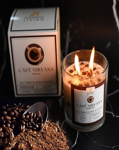 Aesthetic Living Cafe Nirvana - Botanic Candle with Coffee Natural Oil and Wooden Wick I 70 hr Burn