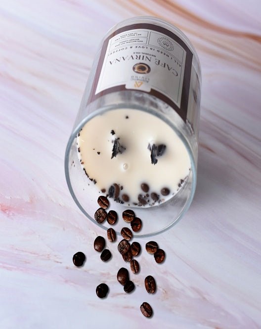 Aesthetic Living Cafe Nirvana - Botanic Candle with Coffee Natural Oil and Wooden Wick I 70+ hr Burn - Suspire