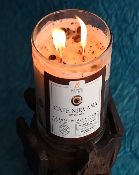Aesthetic Living Cafe Nirvana - Botanic Candle with Coffee Natural Oil and Wooden Wick I 70+ hr Burn - Suspire