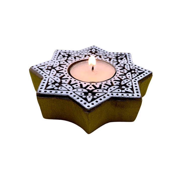 Aesthetic Living Sitara Handcrafted Wooden T-Light Holder with pack of 6 Soy Wax Long Burning Candles - Suspire