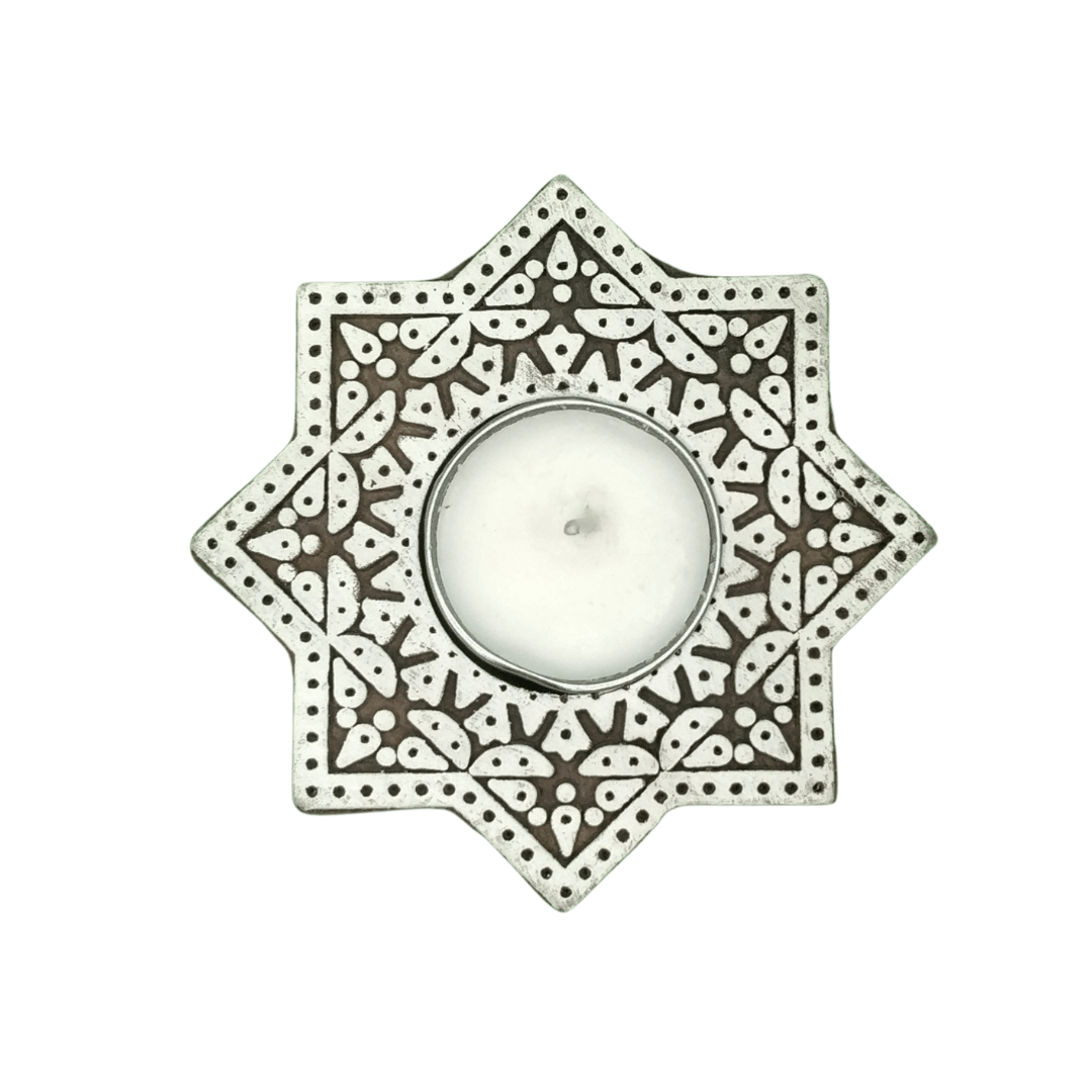 Aesthetic Living Sitara Handcrafted Wooden T-Light Holder with pack of 6 Soy Wax Long Burning Candles - Suspire