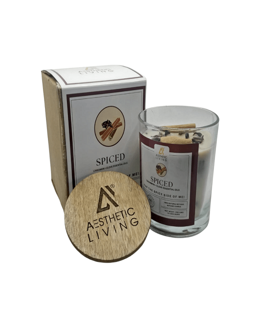 Aesthetic Living Spiced - Cinnamon & Clove Essential Oil Botanic Candle with WoodenWick I 70 hr burn - Suspire