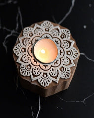 Aesthetic Living Surajmukhi - Wooden Tea Light Holder with pack of 6 soywax t-light candles
