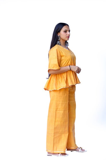 Agati Design Ajara Khadi Yellow Yarn Kediya Top and Pant