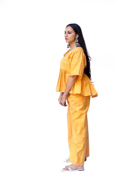 Agati Design Ajara Khadi Yellow Yarn Kediya Top and Pant