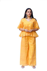 Agati Design Ajara Khadi Yellow Yarn Kediya Top and Pant
