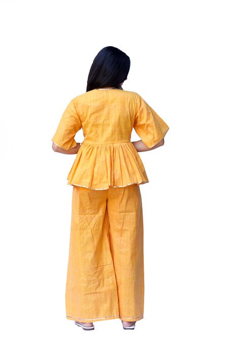 Agati Design Ajara Khadi Yellow Yarn Kediya Top and Pant