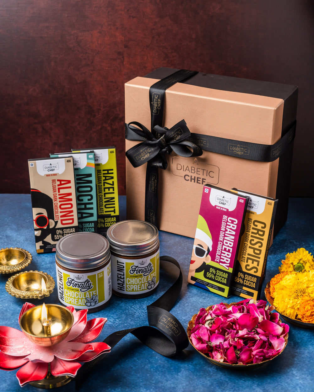 A Diabetic Chef All Chocolate Gift Box | Assorted Sugarfree Belgian Dark Chocolates and Hazelnut Chocolate Spread | Diabetic Friendly | Vegan