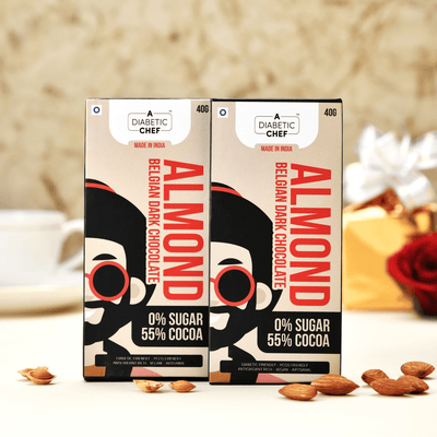 A Diabetic Chef Almond Belgian Dark Chocolate | Organic and Sugarfree | 55% Premium Cocoa | Diabetic Friendly | Vegan - 40g each (Pack of 3)