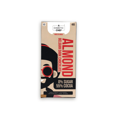 A Diabetic Chef Almond Belgian Dark Chocolate | Organic and Sugarfree | 55% Premium Cocoa | Diabetic Friendly | Vegan - 40g each (Pack of 3)