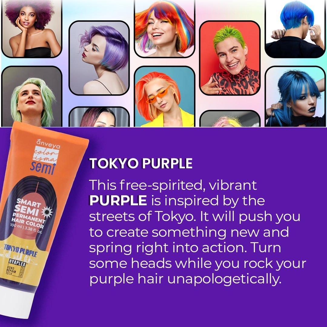 Anveya Tokyo Purple Semi Permanent Hair Color, 100ml - Suspire