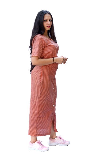 Arca Peach and Brown Yarn Dyed Top and Skirt - Suspire