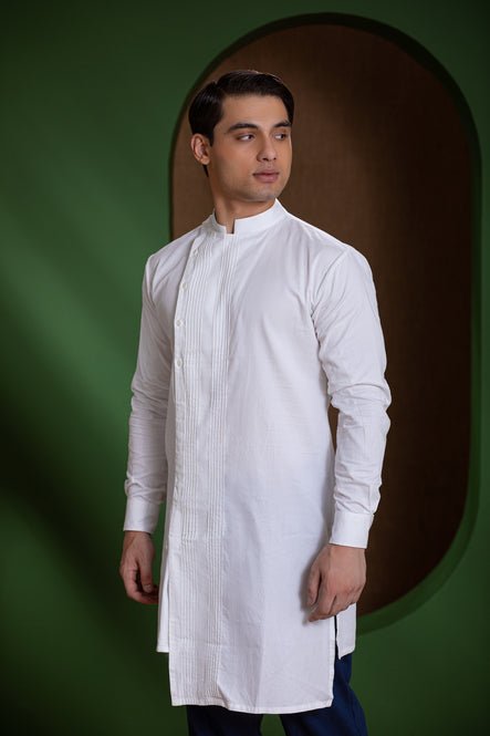 Asymmetric Pintuck detail Men's Kurta - Suspire