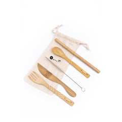 Organic B Mao Bamboo Cutlery Set | Spoon + Fork + Knife + Straw & cleaner