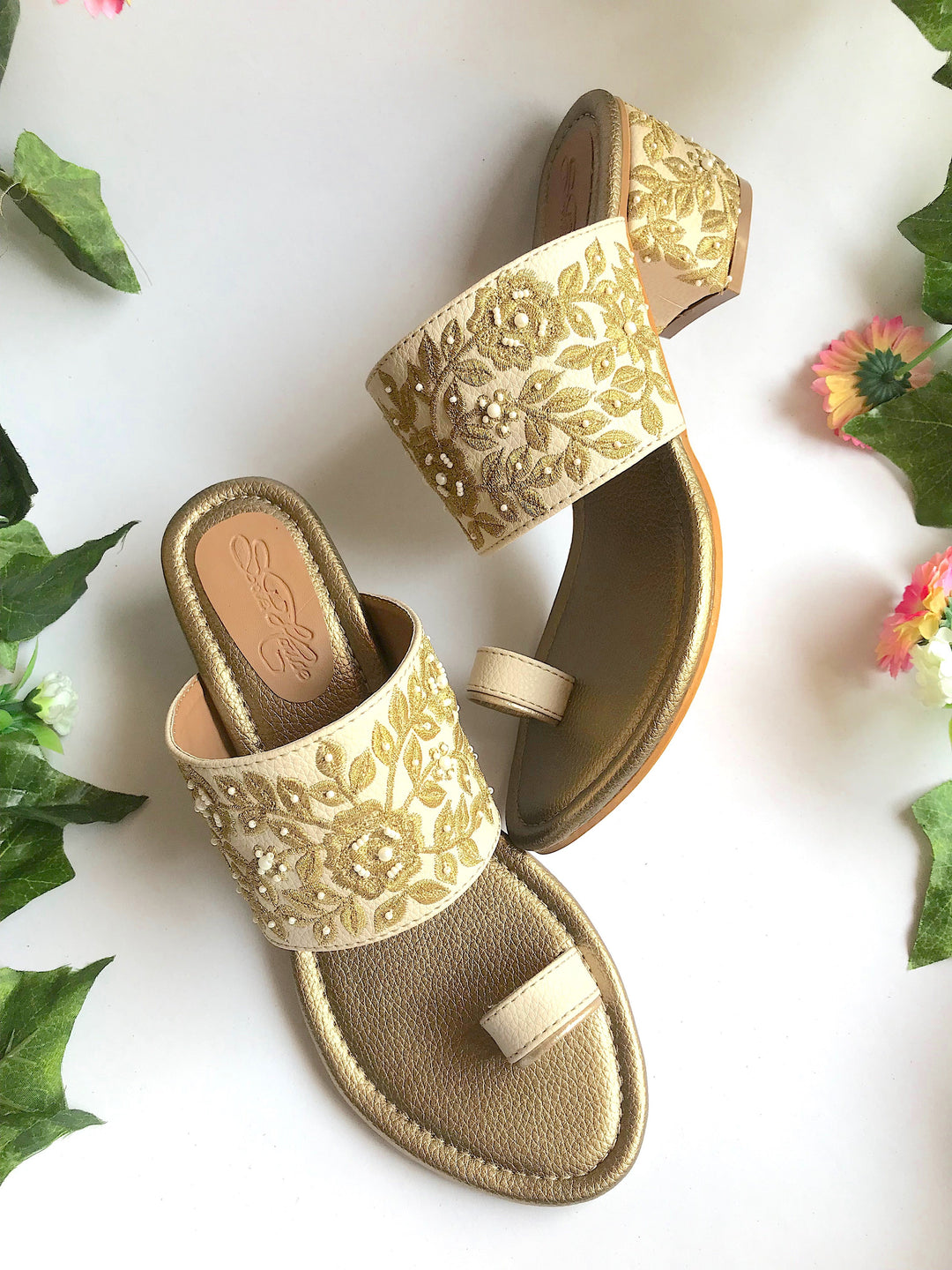Baroque Gold Zari Block Heels - Suspire