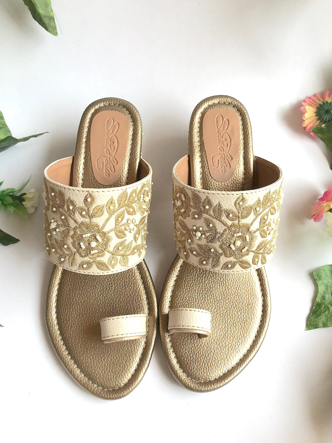 Baroque Gold Zari Block Heels - Suspire