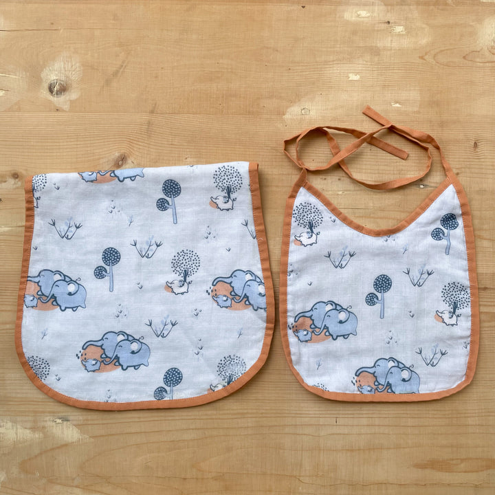 Bib and Blurp Cloth Set( Elephant Print) - Suspire