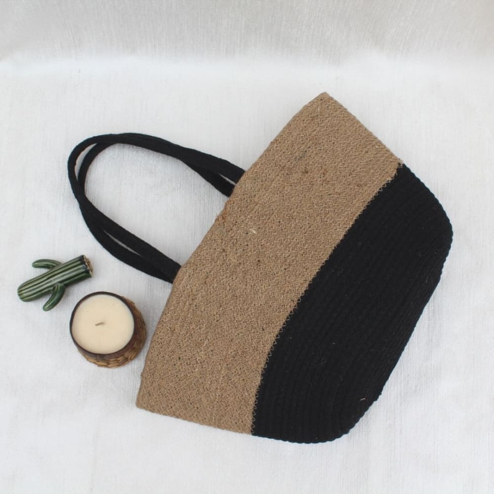 Black/Beige Jute Tote Bag - Suspire