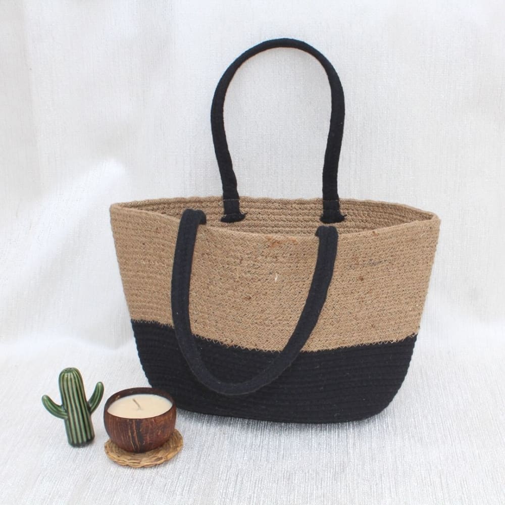 Black/Beige Jute Tote Bag - Suspire