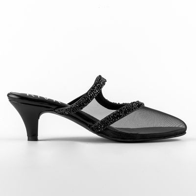 Black mesh heel with black stones
