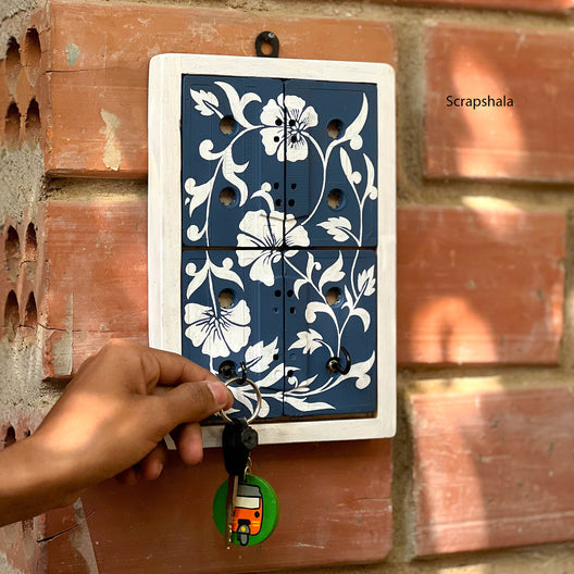 Scrapshala Blue Pottery Geet Key Holder | Upcycled Audio Tapes