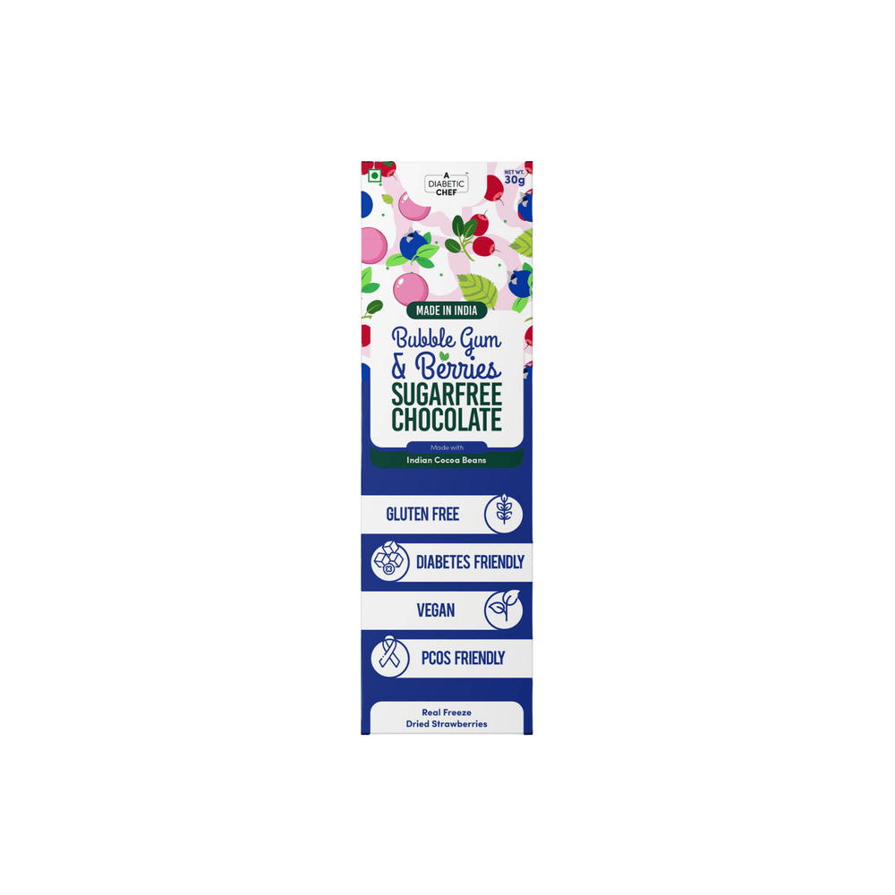 A Diabetic Chef Bubblegum and Berries Sugarfree Chocolate | Diabetes Friendly Premium Dark Chocolate | Vegan - 30g each (Pack of 3)