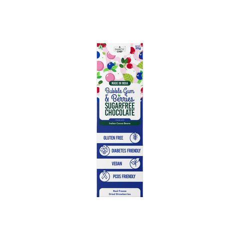 A Diabetic Chef Bubblegum and Berries Sugarfree Chocolate | Diabetes Friendly Premium Dark Chocolate | Vegan - 30g each (Pack of 3)