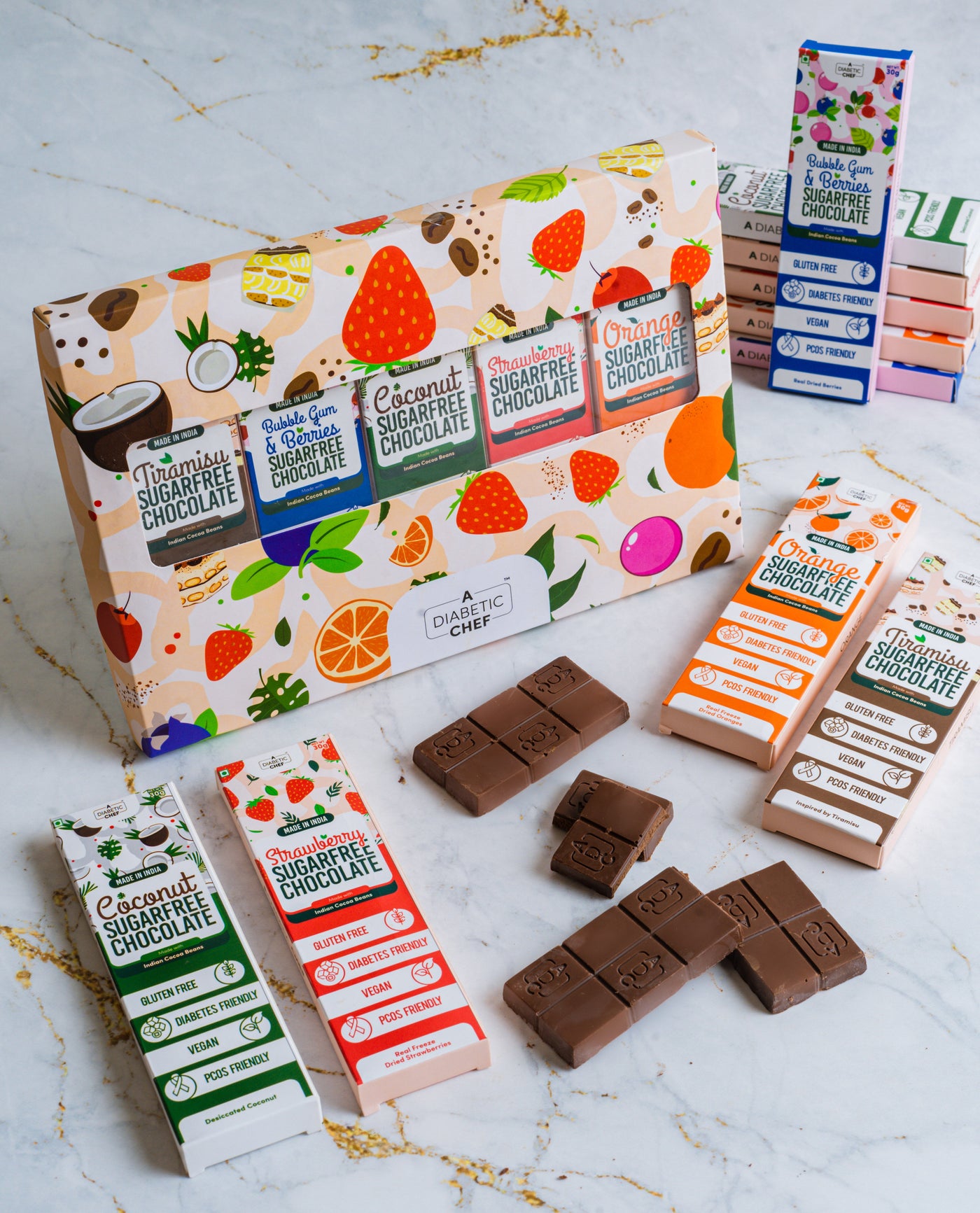 Celebratory Box of Love | Assorted Sugarfree Dark Chocolates | Diabetes Friendly | Vegan - Pack of 5 - Suspire