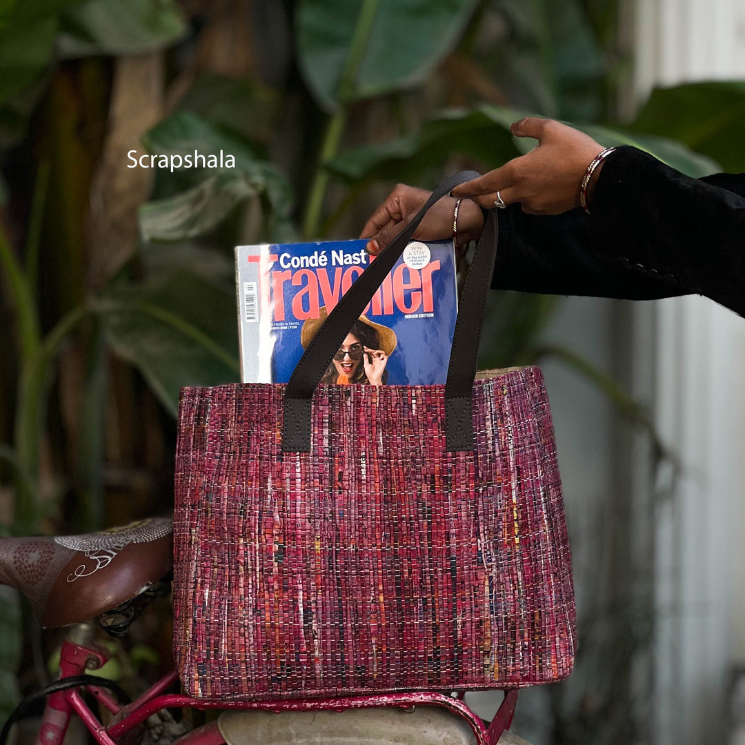 Charcha Handloom Tote Bag | Upcycled paper textile | Natural Dye - Suspire