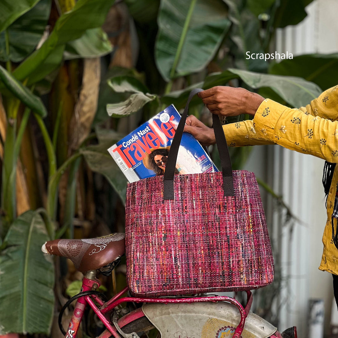 Charcha Handloom Tote Bag | Upcycled paper textile | Natural Dye - Suspire