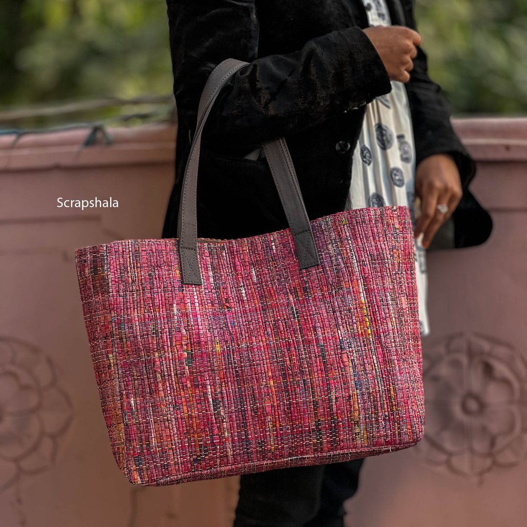 Charcha Handloom Tote Bag | Upcycled paper textile | Natural Dye - Suspire