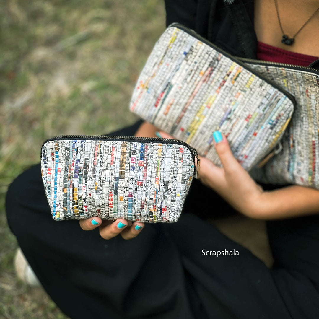 Charcha Zip Pouch set of 3 | Handloom textile | Upcycled | Space Saver - Suspire