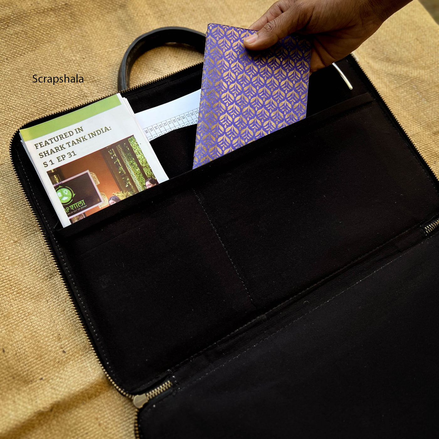 Minimalist Charcha Laptop Bag | Upcycled | Handloom textile