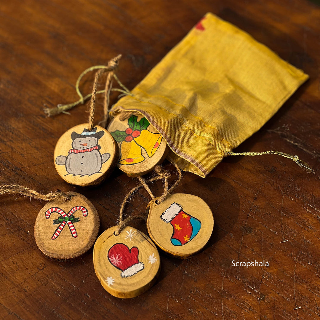 Christmas Ornaments Pack | Multipurpose | Resuable | Handpainted | Natural Wood - Suspire