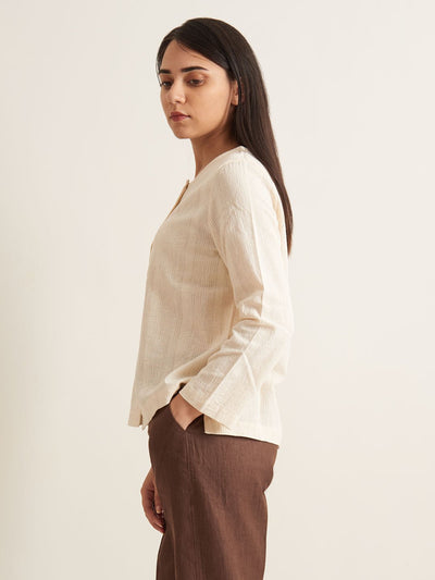 Collarless textured shirt - Suspire