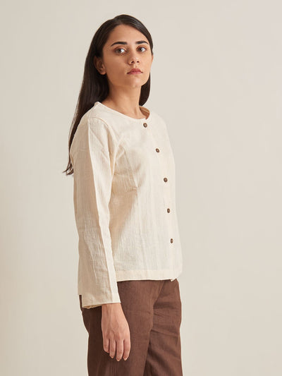 Collarless textured shirt - Suspire