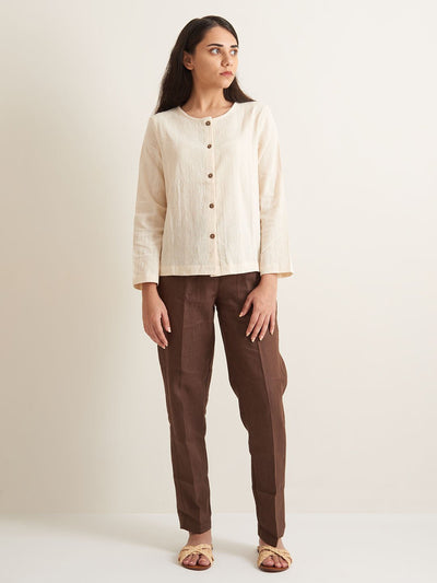 Collarless textured shirt - Suspire