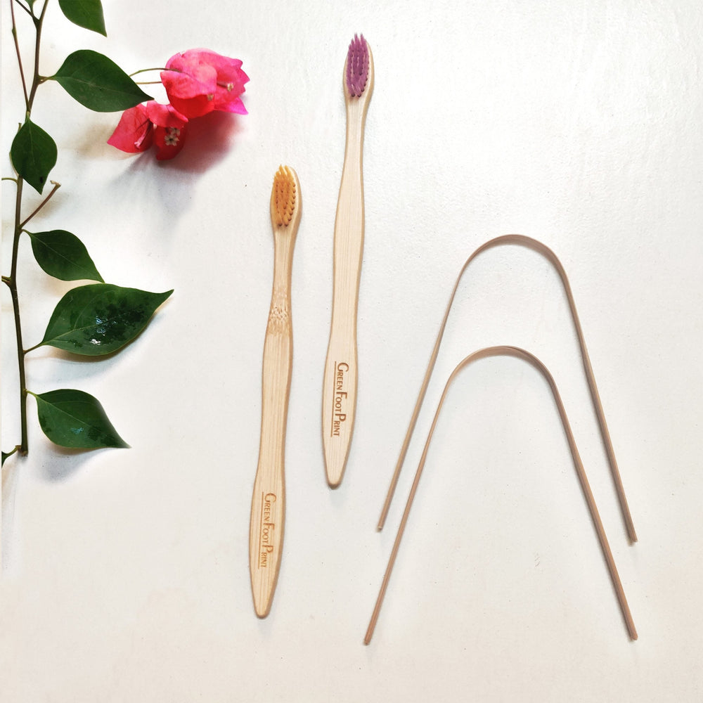Greenfootprint Combo-Bamboo Toothbrush & Bamboo Tongue Cleaner-(2 each)